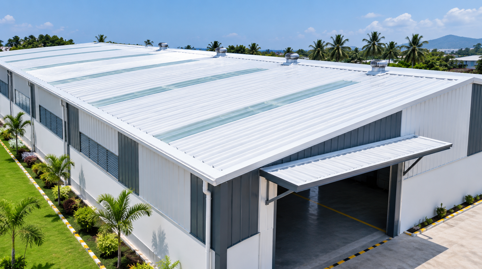 Completed FRP roofing sheet installation in Coimbatore